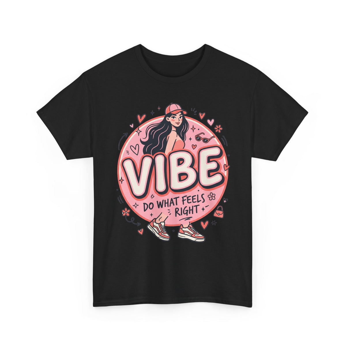 Vibe Girl Graphic Tee — “VIBE: Do What Feels Right” Cute Pink Streetwear T‑Shirt