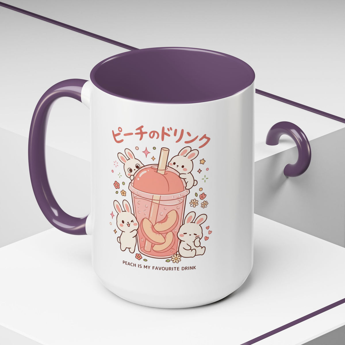 Peach Drink Bunny Mug — Cute Kawaii Coffee Tea Cup (11/15oz)