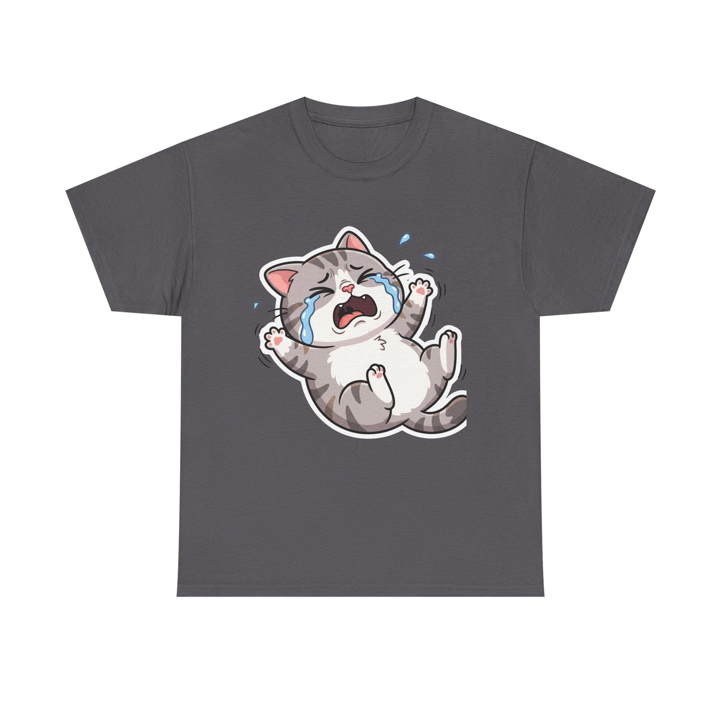 Crying Cartoon Cat T-Shirt — Cute Kawaii Kitten Graphic Tee