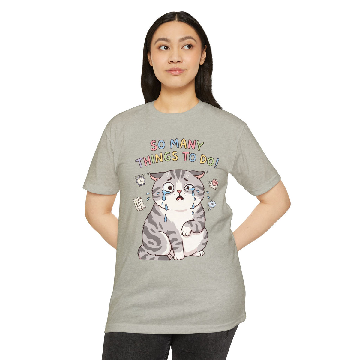 So Many Things To Do! Cat T-Shirt – Cute Overwhelmed Cat Graphic Tee