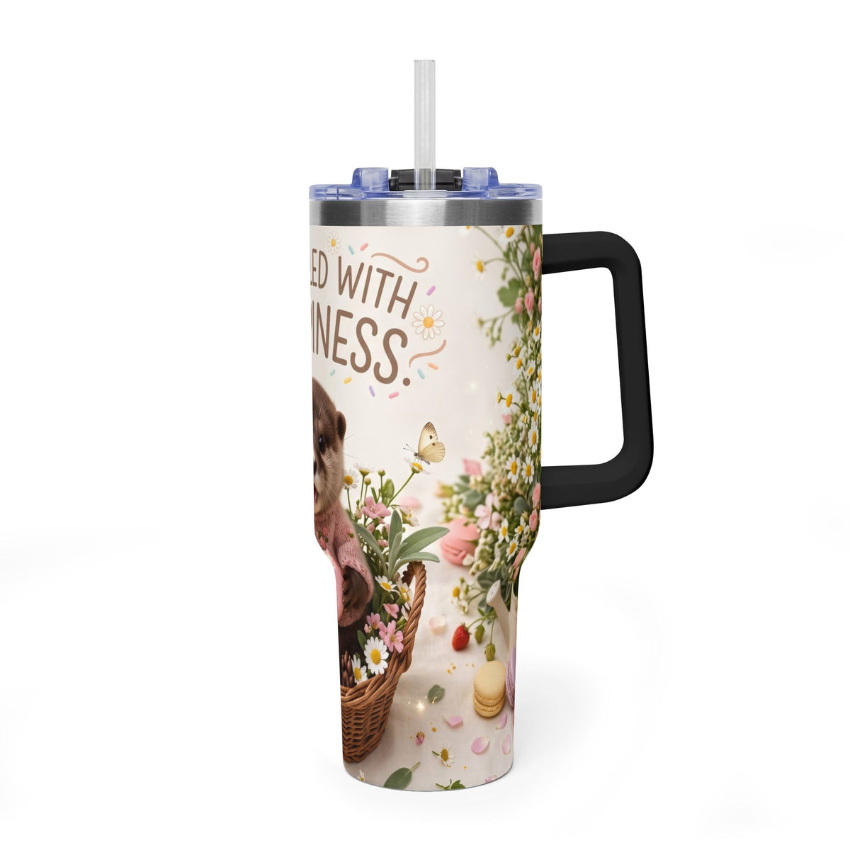40oz Tumbler – “Sprinkled with Happiness” Puppy Floral Drink Cup