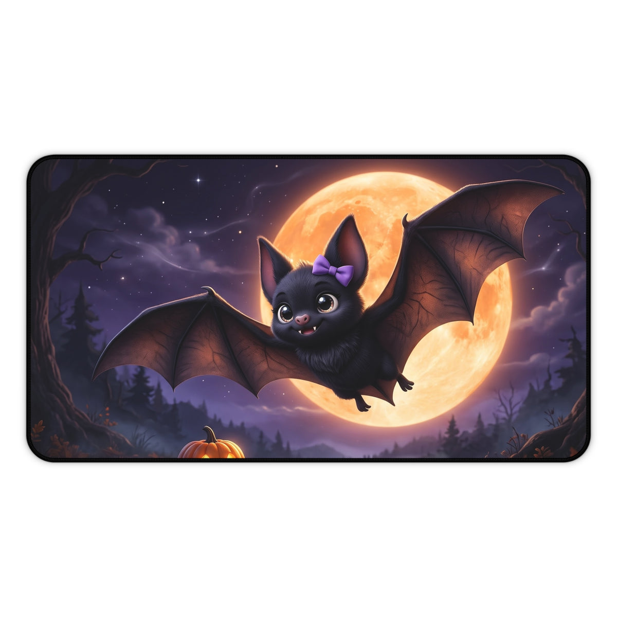 Cute Halloween Bat Desk Mat – Moonlit Pumpkin Office Mouse Pad