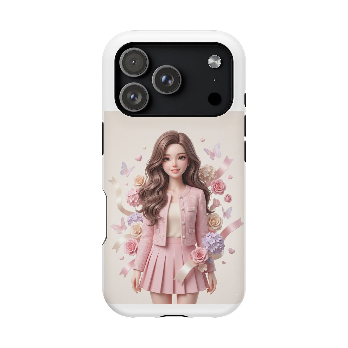 Cute Pink Doll Phone Case — Floral Butterfly Magnetic Impact-Resistant Case