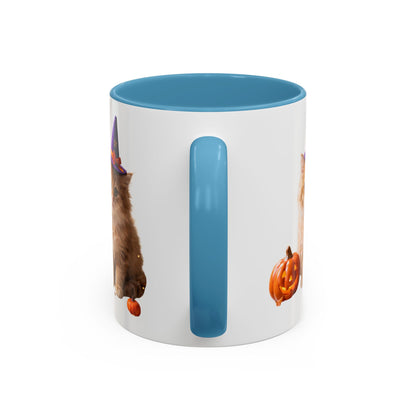 Halloween Cat Coffee Mug with Witch Hat and Pumpkin