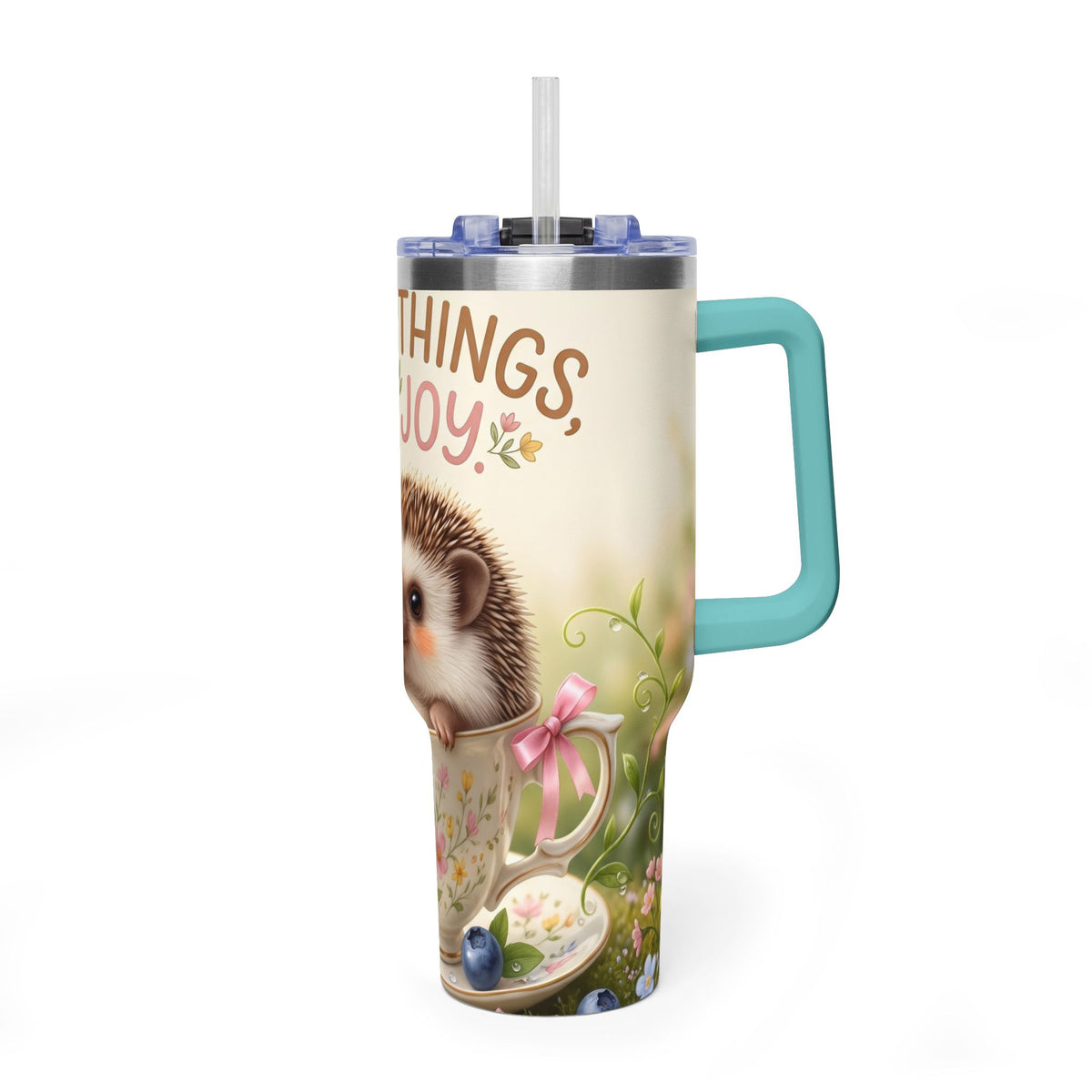 Little Things Big Joy Hedgehog Floral 40oz Thermal Tumbler