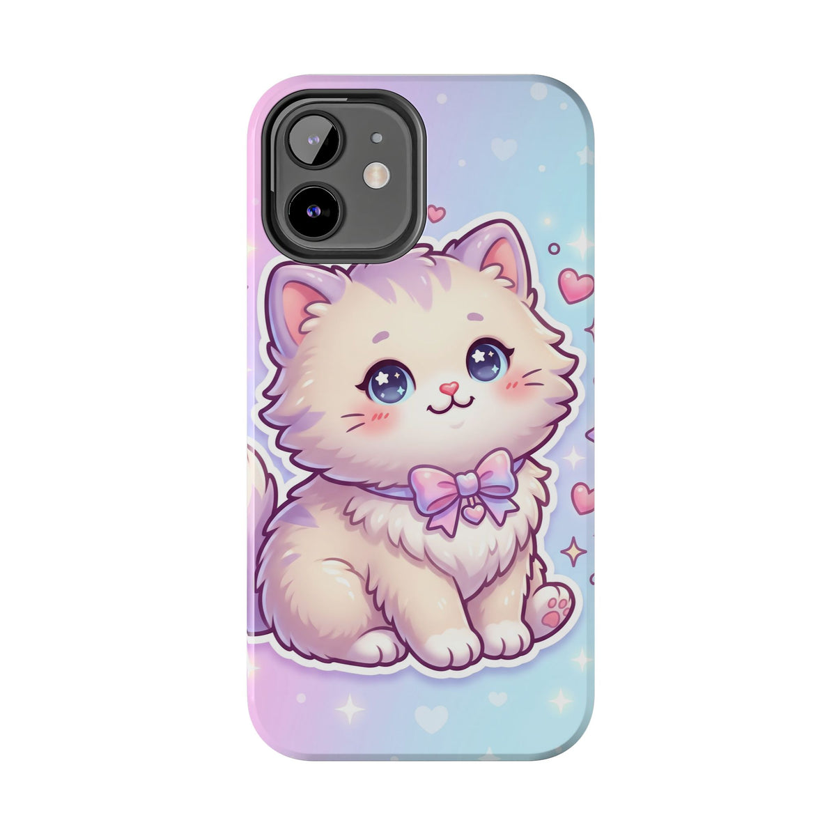 Cute Pastel Kawaii Kitten Tough Phone Case — Cute Cat with Bow Protective Cover