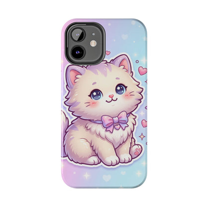 Cute Pastel Kawaii Kitten Tough Phone Case — Cute Cat with Bow Protective Cover