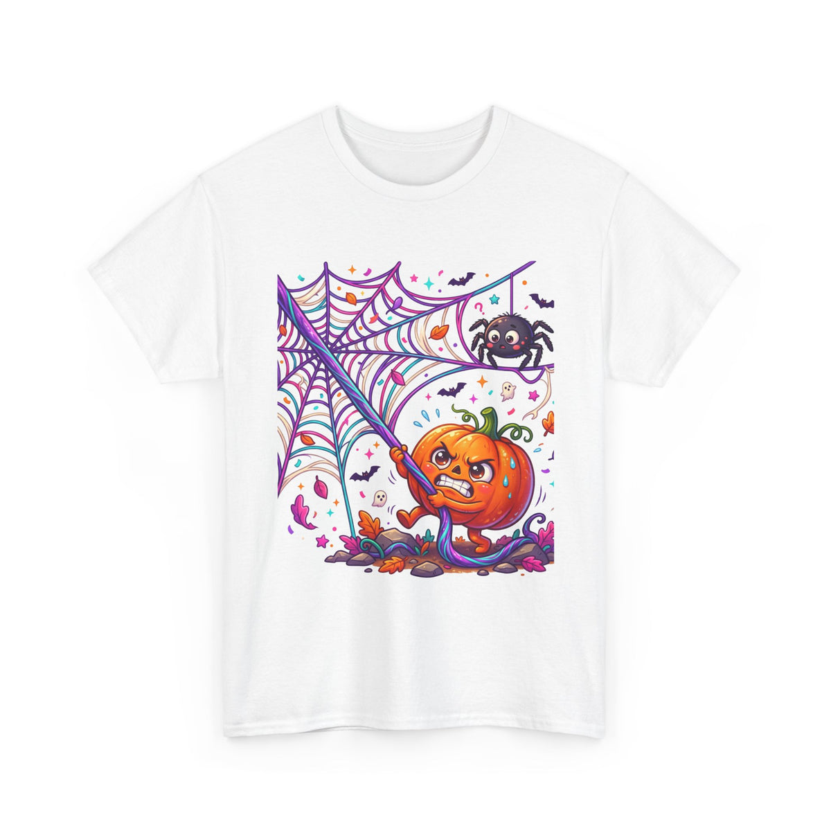 Pumpkin Spider Web Halloween T‑Shirt — Cute Spooky Pumpkin Cartoon Tee
