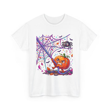 Pumpkin Spider Web Halloween T‑Shirt — Cute Spooky Pumpkin Cartoon Tee