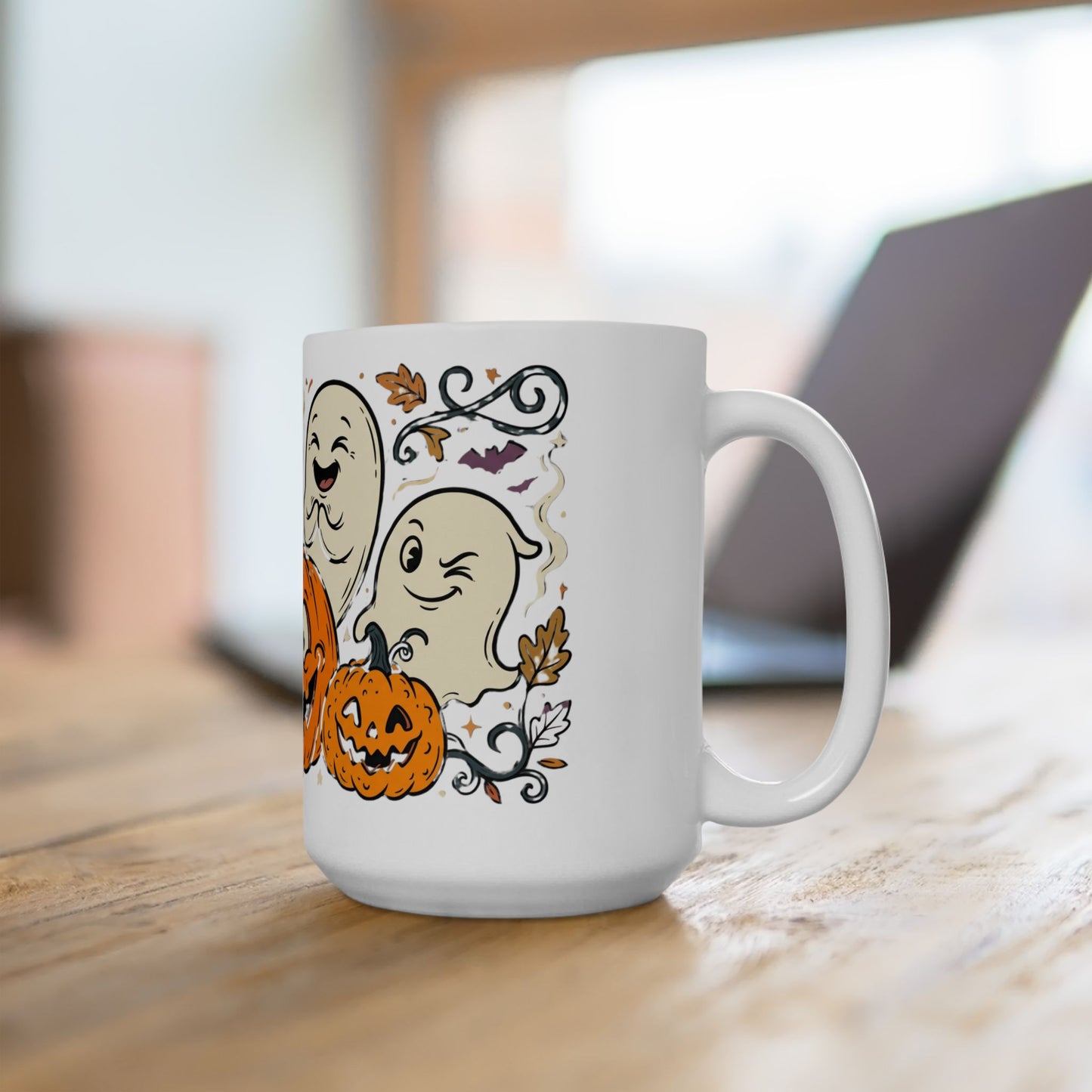Halloween Pumpkin & Ghost Ceramic Mug — Cute Spooky Fall Coffee Cup (11oz/15oz)