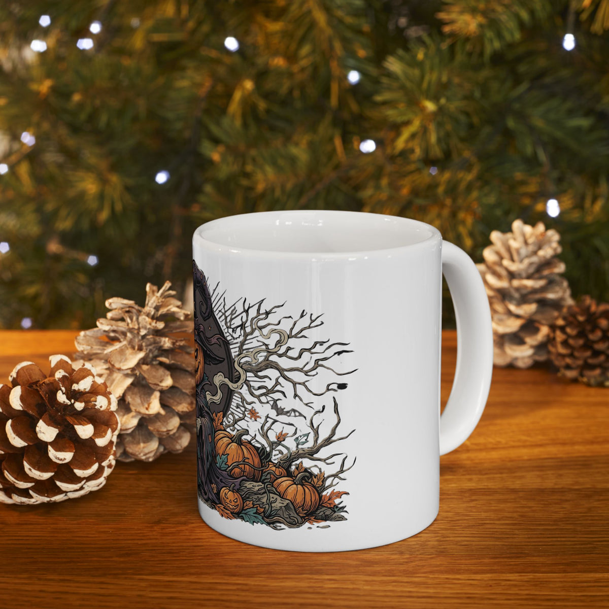 Halloween Pumpkin Witch Mug — Spooky Jack-o'-Lantern Ceramic Coffee Cup (11oz & 15oz)