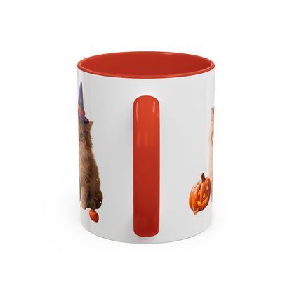 Halloween Cat Coffee Mug with Witch Hat and Pumpkin