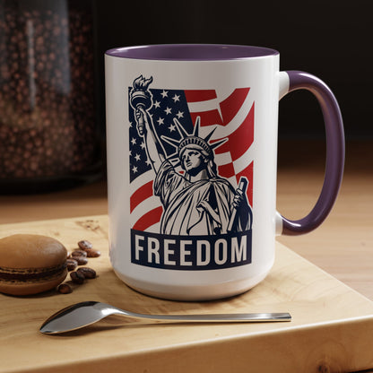 Freedom Statue Accent Coffee Mug — Patriotic Liberty 11/15oz