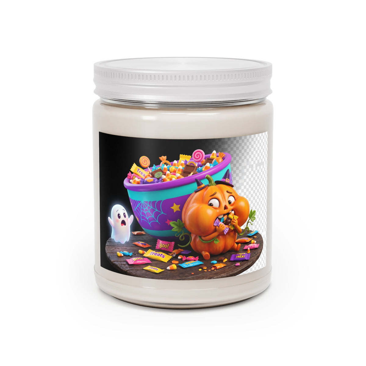 Halloween Pumpkin Candy Jar Candle — 9oz Scented Soy Candle with White Lid