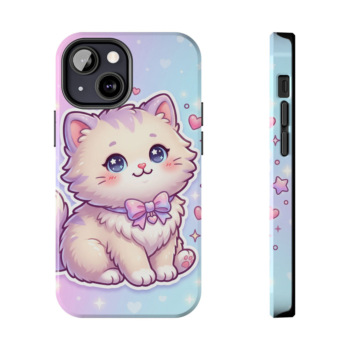 Cute Pastel Kawaii Kitten Tough Phone Case — Cute Cat with Bow Protective Cover