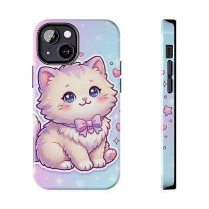 Cute Pastel Kawaii Kitten Tough Phone Case — Cute Cat with Bow Protective Cover