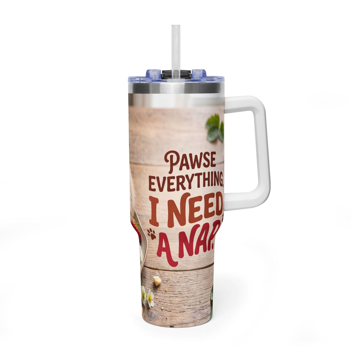 40oz Cat Pancake Thermal Tumbler with Straw