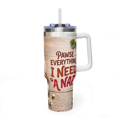 40oz Cat Pancake Thermal Tumbler with Straw