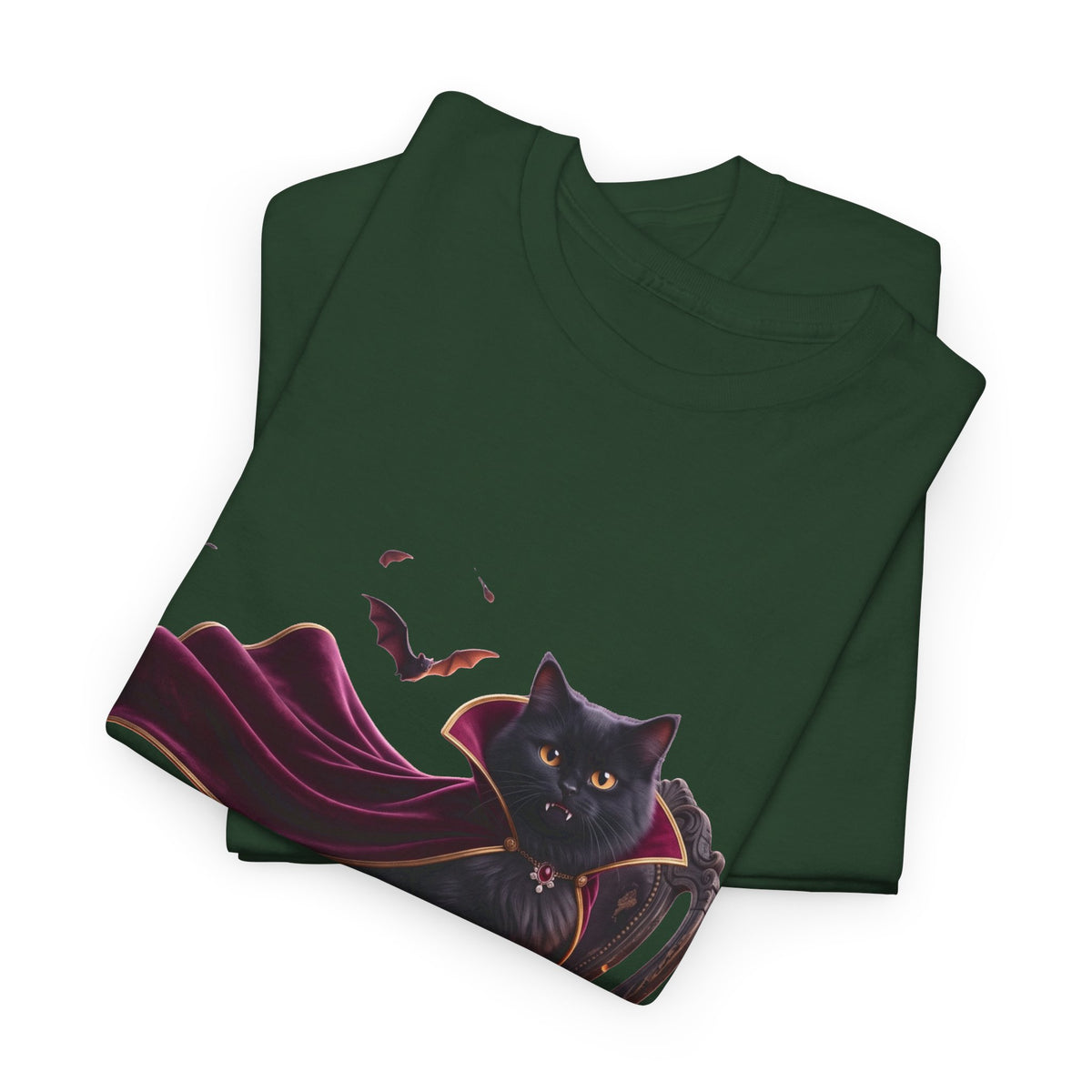Vampire Cat Tee — Gothic Black Cat with Cape & Candles T-Shirt