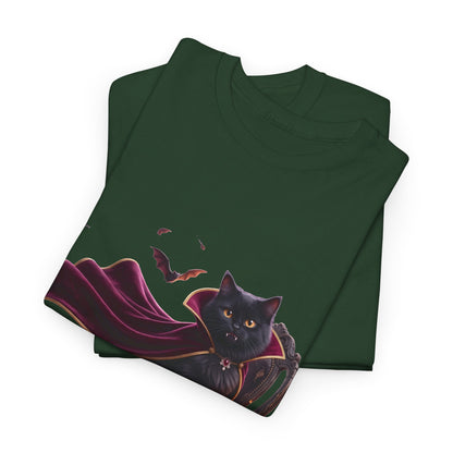 Vampire Cat Tee — Gothic Black Cat with Cape & Candles T-Shirt