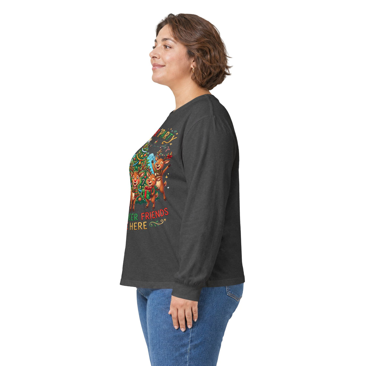 Reindeer Party Long Sleeve Tee — "All the Deer Friends Are Here" Christmas Shirt