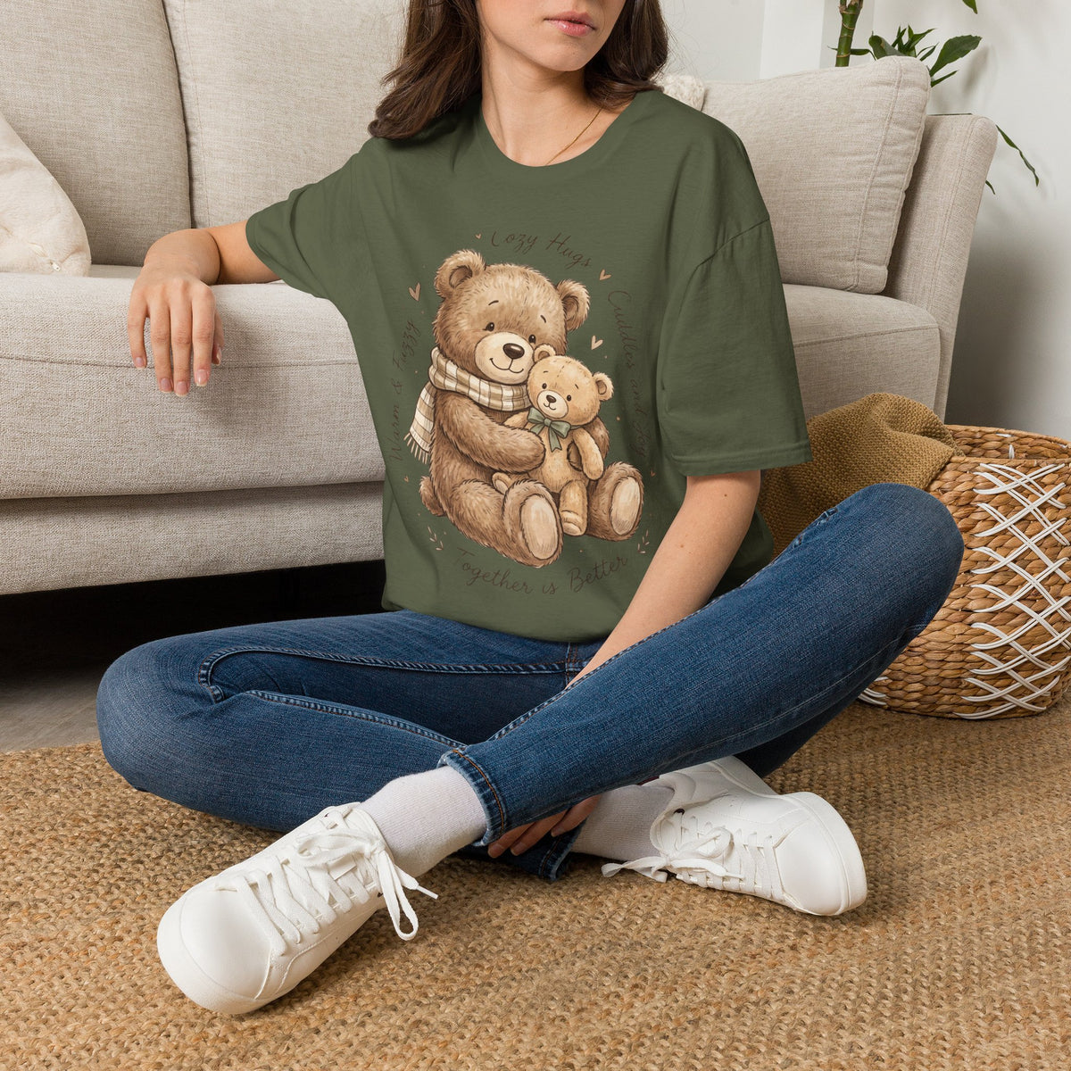 Cozy Hugs Teddy Bears T-Shirt — Cute Mom & Baby Bear Illustration