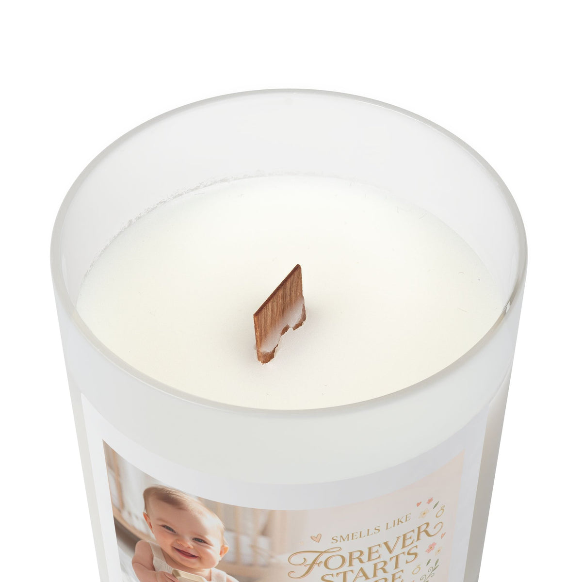 Photo Keepsake Candle — “Forever Starts Here” Frosted Glass 11oz