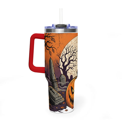 Halloween Pumpkin Tumbler – 40oz Spooky Haunted Graveyard Design