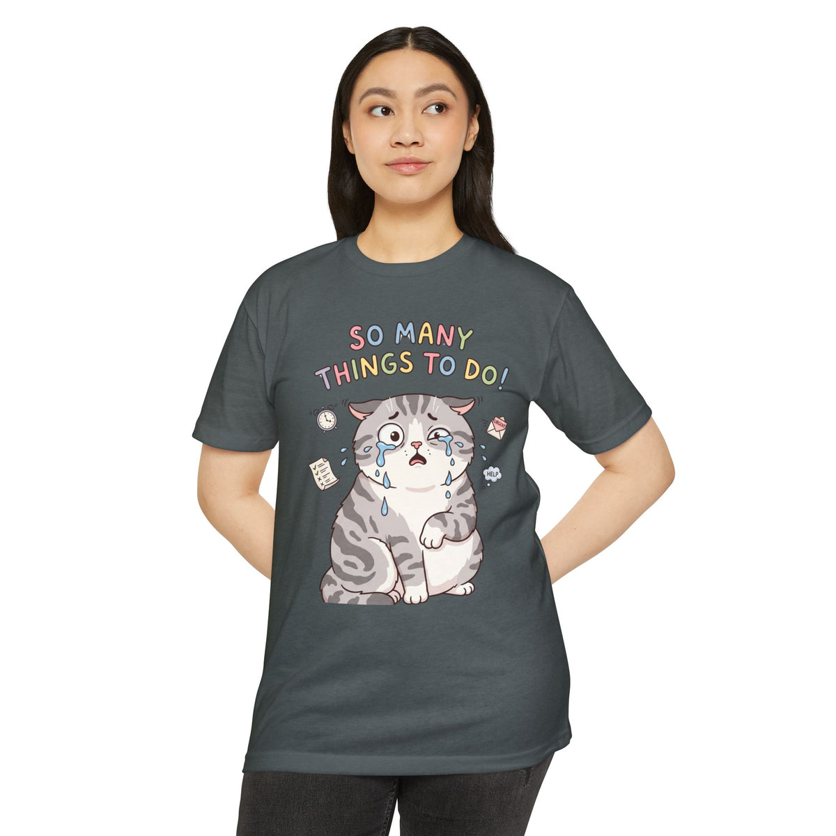 So Many Things To Do! Cat T-Shirt – Cute Overwhelmed Cat Graphic Tee