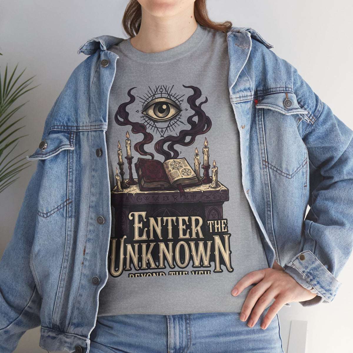 Occult Graphic Tee — "Enter the Unknown" Mystic Eye & Spellbook T-Shirt