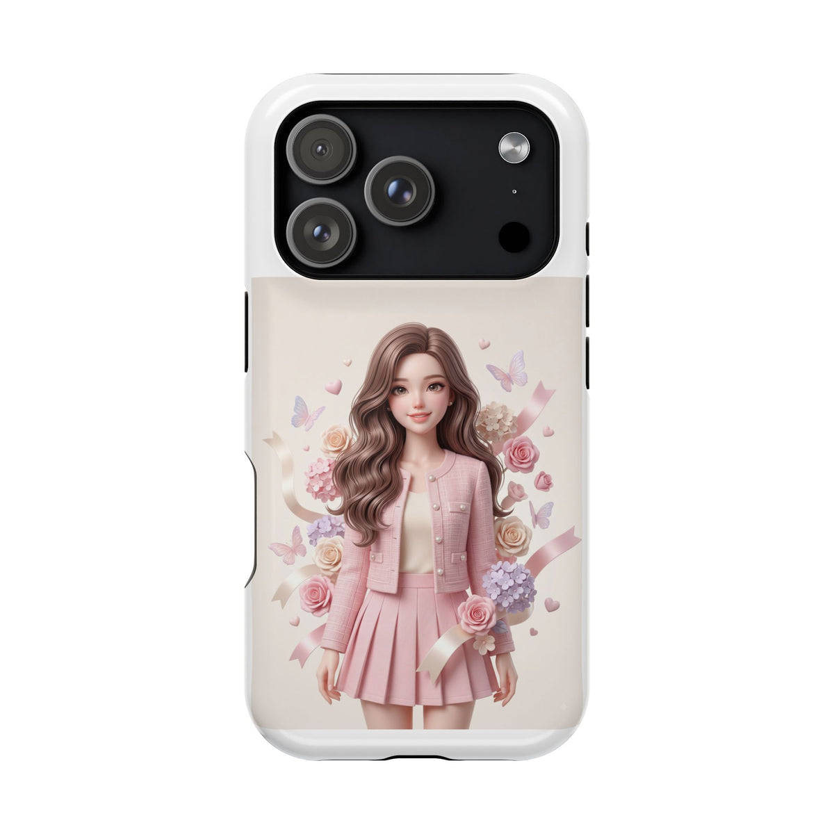 Cute Pink Doll Phone Case — Floral Butterfly Magnetic Impact-Resistant Case