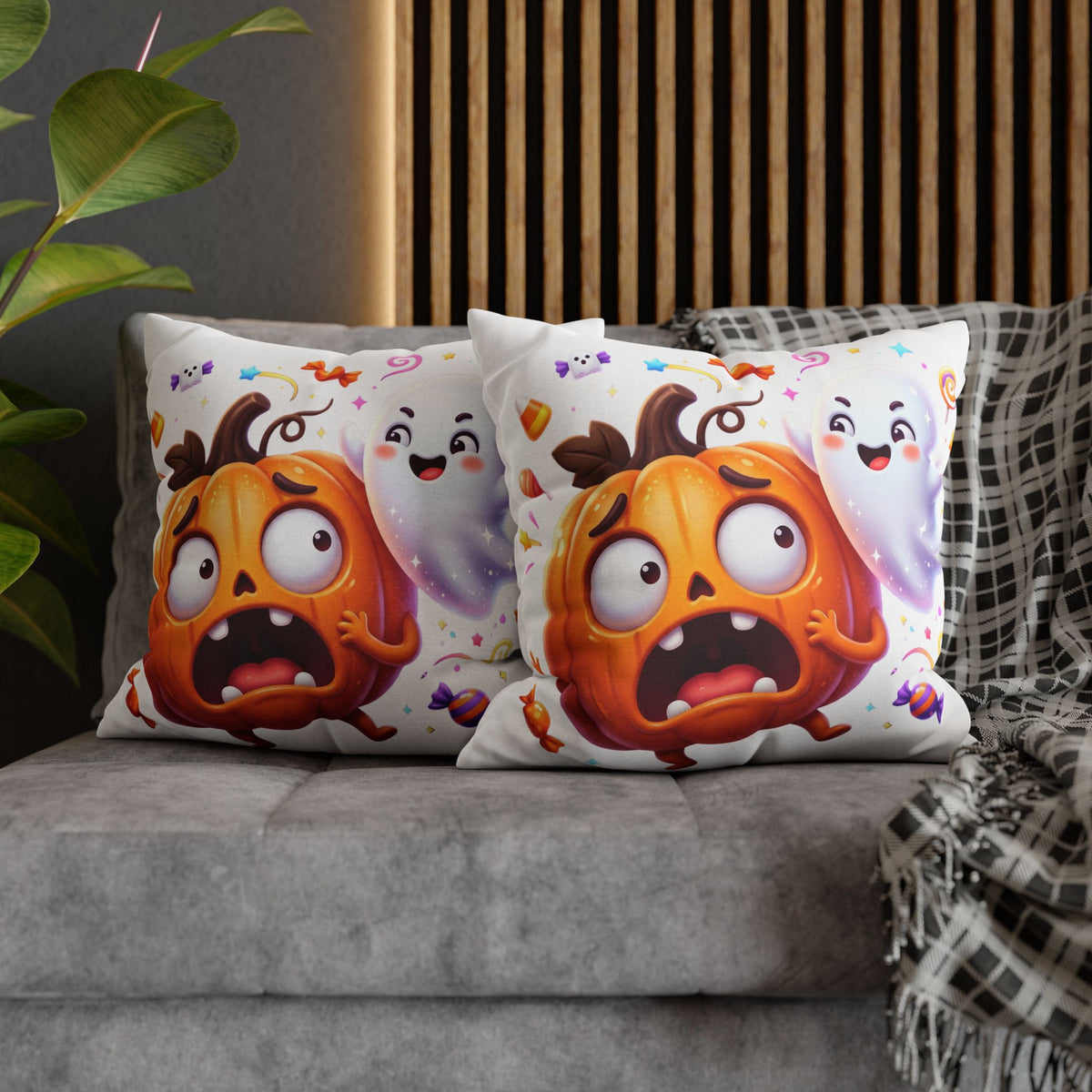 Halloween Pumpkin & Ghost Throw Pillowcase — Cute Spooky Decorative Pillow