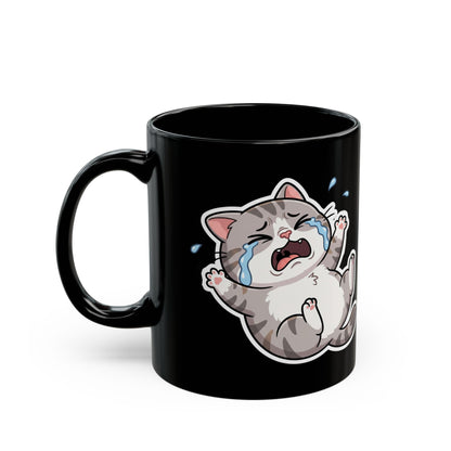 Crying Cat Black Mug (11oz & 15oz) — Cute Sad Kitty Coffee Cup