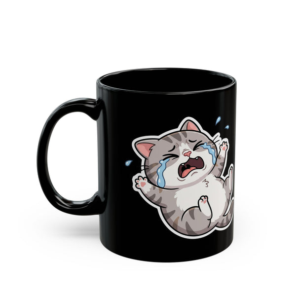 Crying Cat Black Mug (11oz & 15oz) — Cute Sad Kitty Coffee Cup