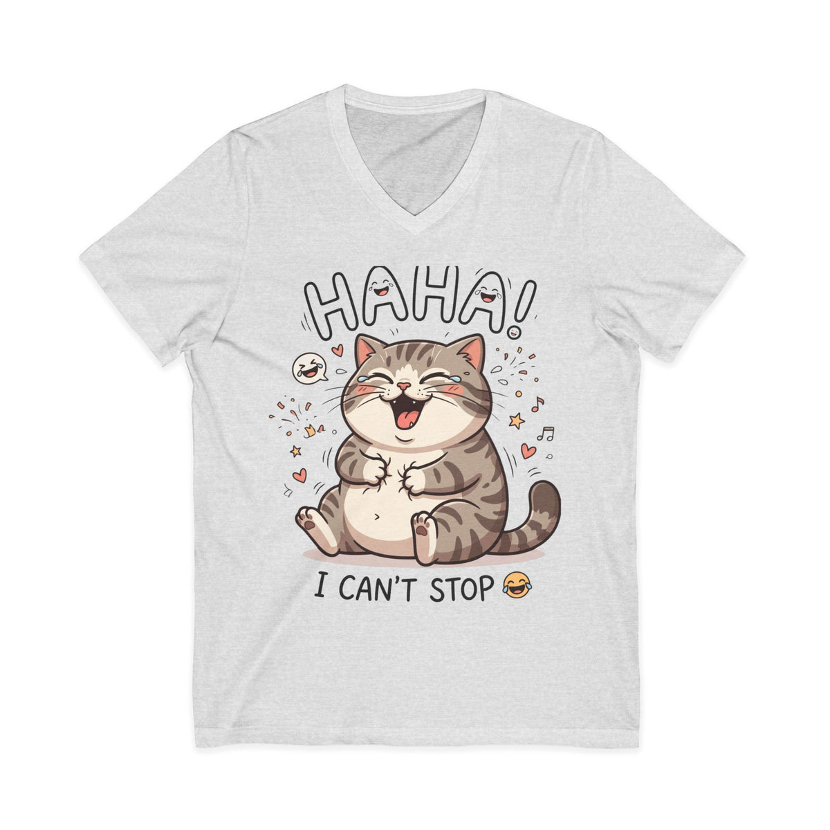 Funny Laughing Cat V-Neck Tee — "HAHA! I Can't Stop" Cute Graphic Shirt