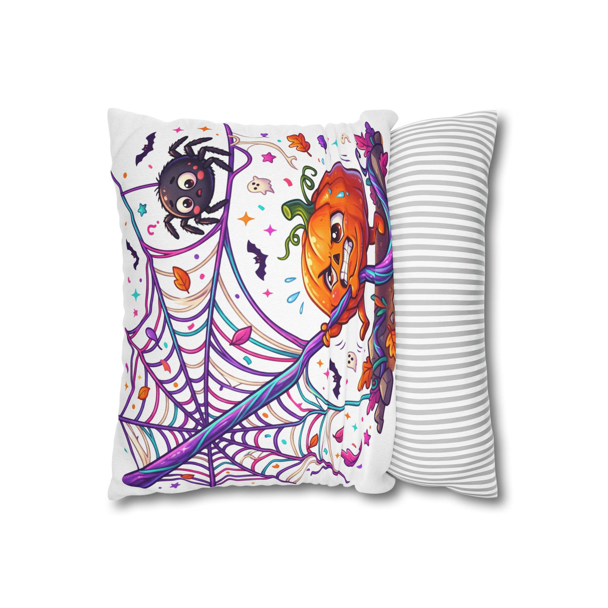 Halloween Pumpkin & Spider Decorative Pillowcase — Cute Spooky Fall Accent