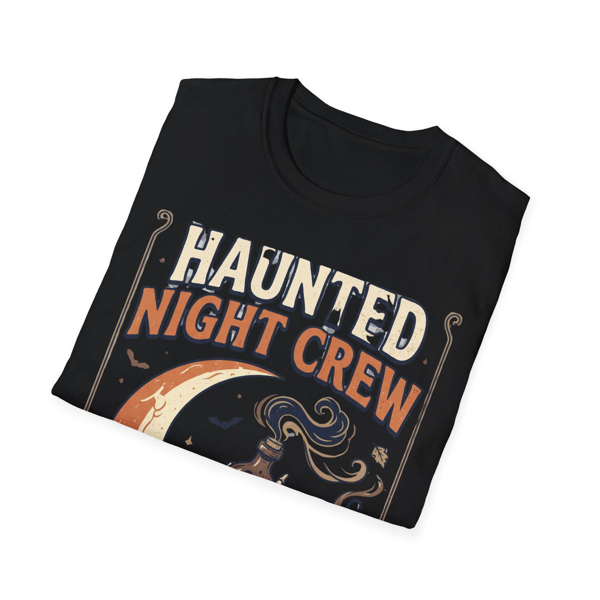 Haunted Night Crew T-Shirt — Retro Halloween Skeleton & Pumpkin Tee