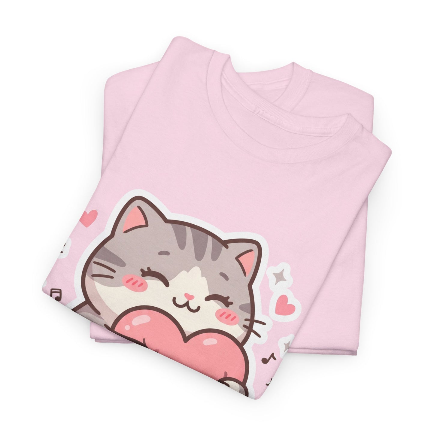 Cute Cat Hugging Heart T-Shirt — Kawaii Valentine Kitty Tee