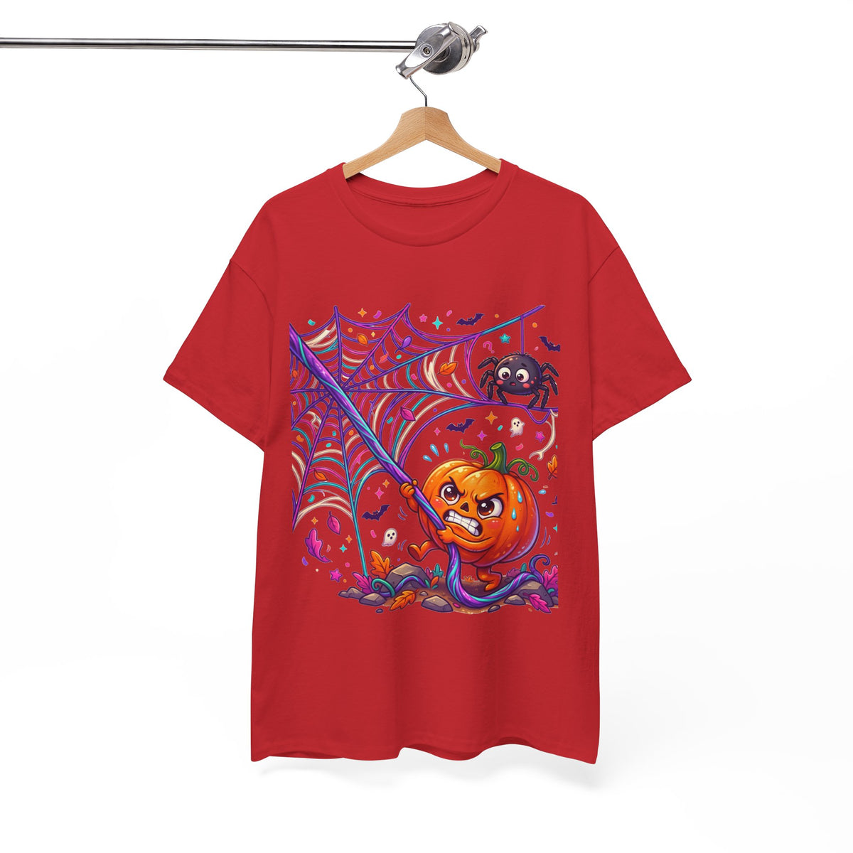 Pumpkin Spider Web Halloween T‑Shirt — Cute Spooky Pumpkin Cartoon Tee