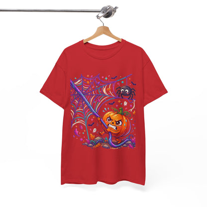 Pumpkin Spider Web Halloween T‑Shirt — Cute Spooky Pumpkin Cartoon Tee