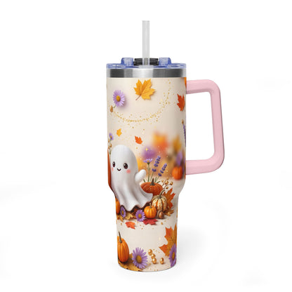 40oz Halloween Cat Vacuum Tumbler with Pumpkin