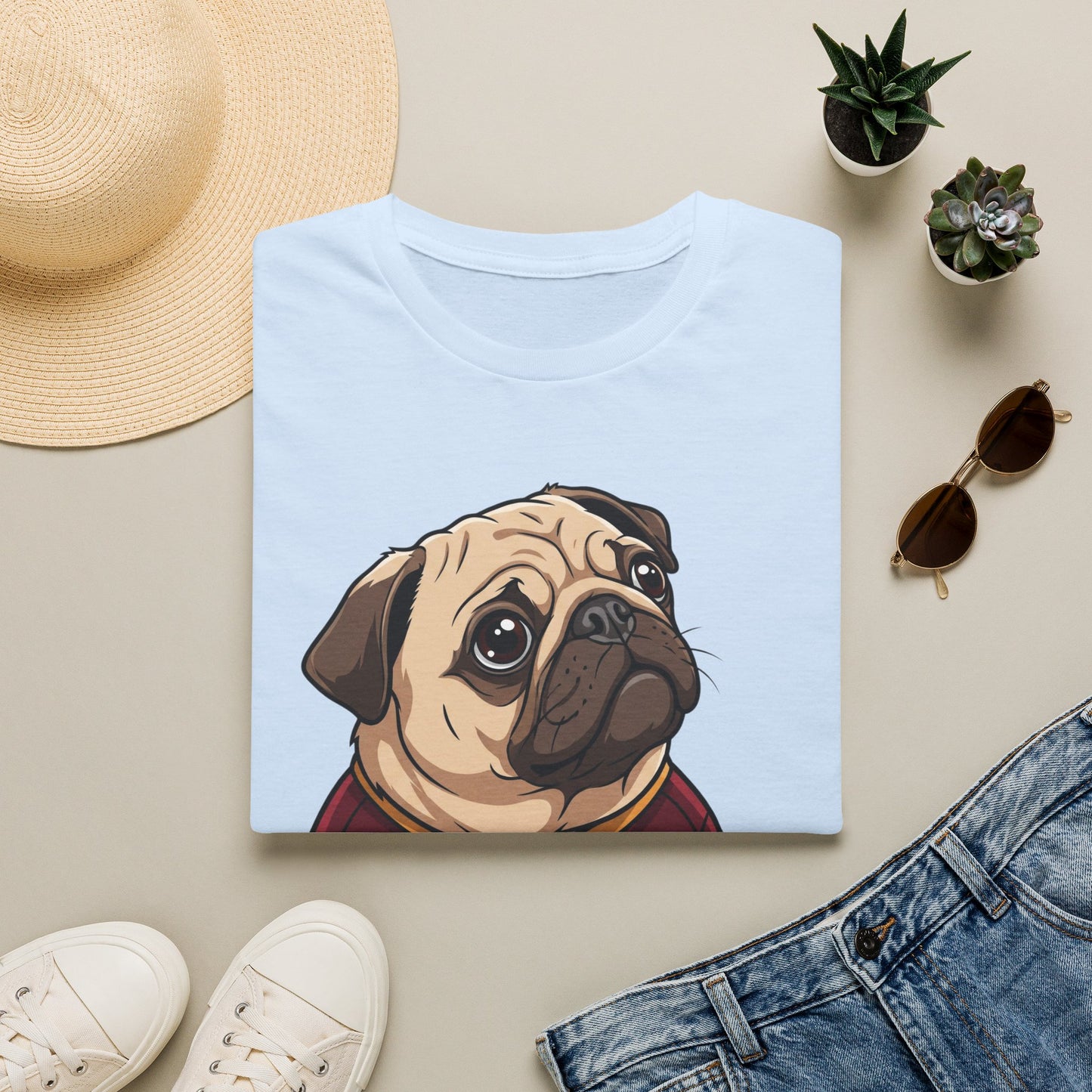 Pug Portrait T‑Shirt – Cute Pug Dog Tee with 'Puggy' Text