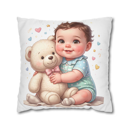 Baby & Teddy Square Pillowcase - Cute Infant Nursery Decorative Throw Pillow