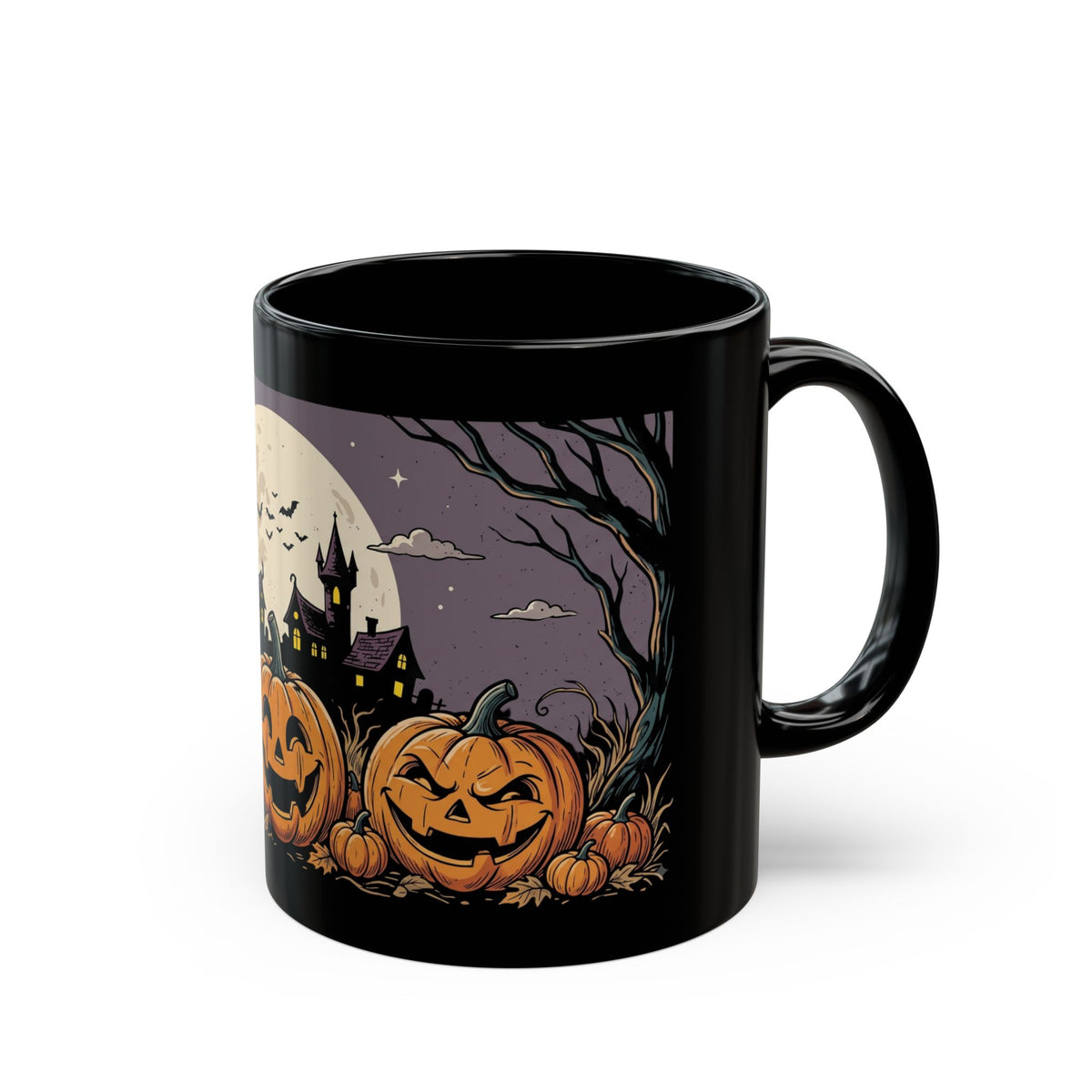 Halloween Pumpkin Night Mug — Spooky Jack-O'-Lantern Black Coffee Cup