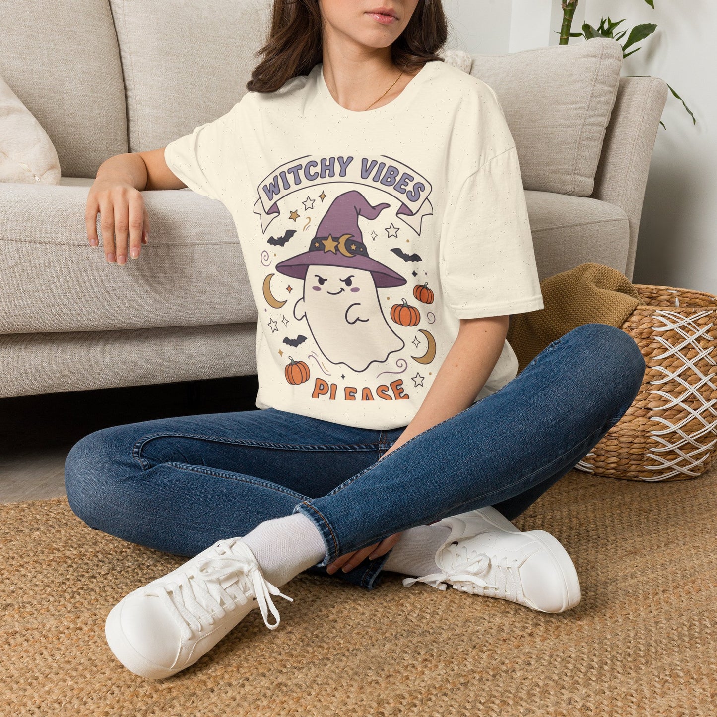 Witchy Vibes T‑Shirt — Cute Ghost Witch Halloween Tee