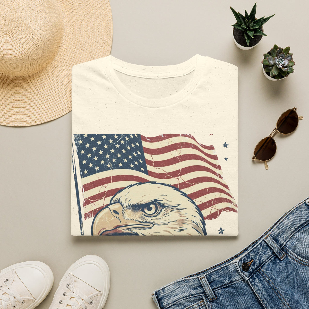 Eagle & American Flag T-Shirt — Patriotic Bald Eagle Tee for 4th of July