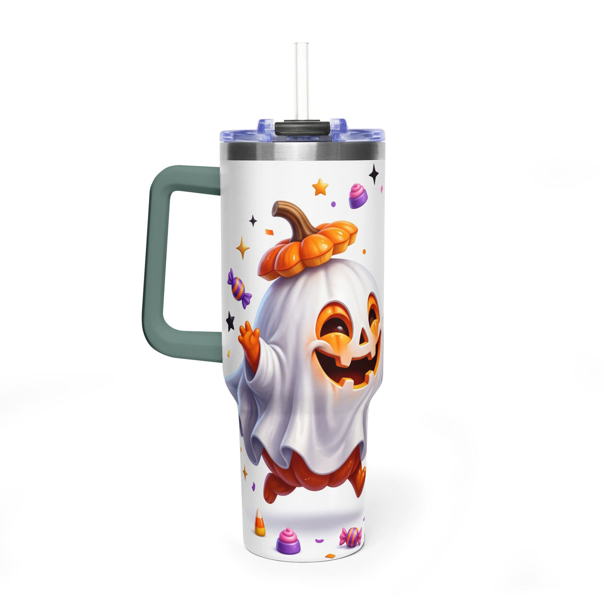40oz Halloween Ghost and Black Cat Vacuum Thermal Tumbler