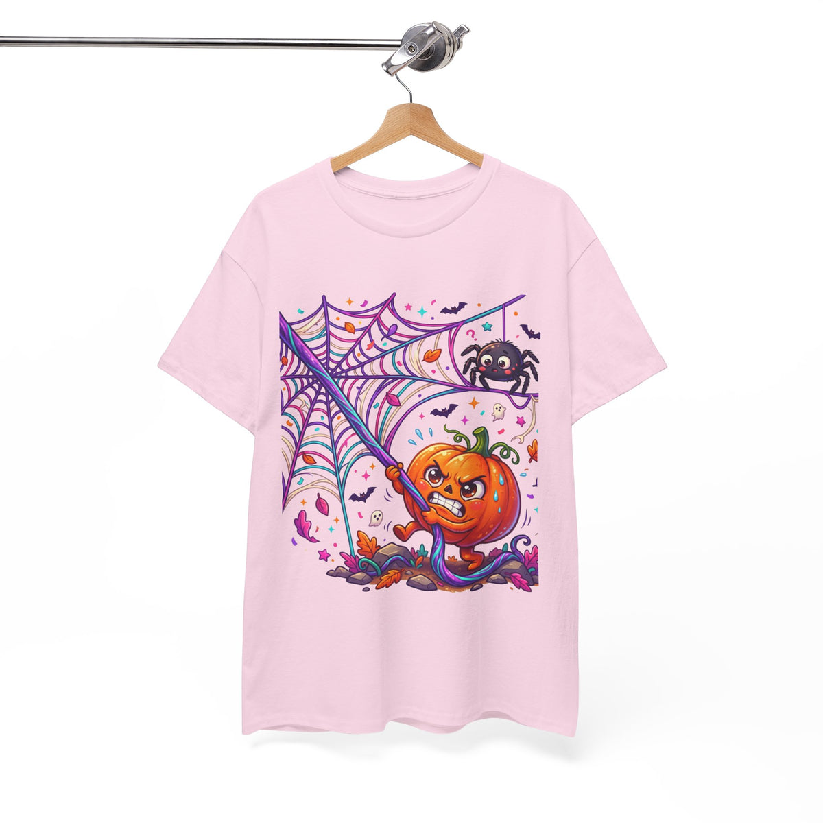 Pumpkin Spider Web Halloween T‑Shirt — Cute Spooky Pumpkin Cartoon Tee
