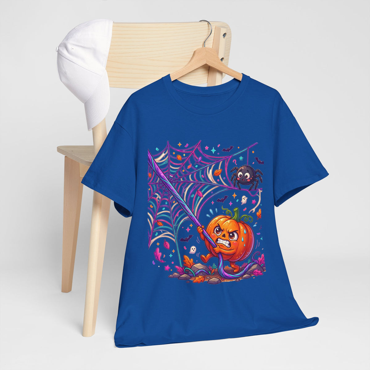 Pumpkin Spider Web Halloween T‑Shirt — Cute Spooky Pumpkin Cartoon Tee