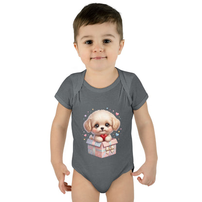 Baby Bodysuit — Cute Puppy in Gift Box Infant Onesie
